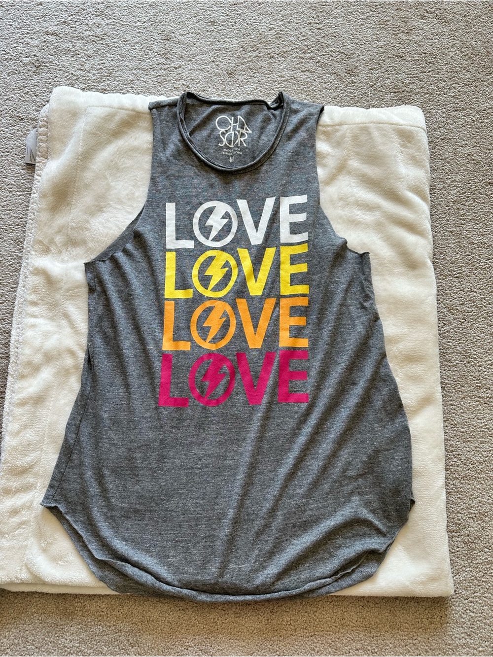 Chaser Gray Muscle Tank with Multicolor LOVE Graphic